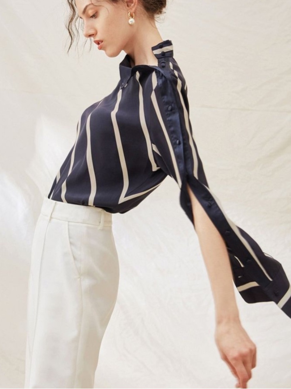 rag & bone Navy and Cream Stripe Blouse